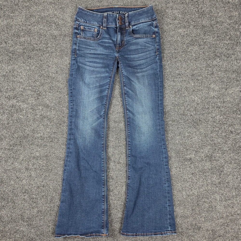 American Eagle Artist Flare Jeans Women 00 X-SHORT Dark Wash Super Stretch